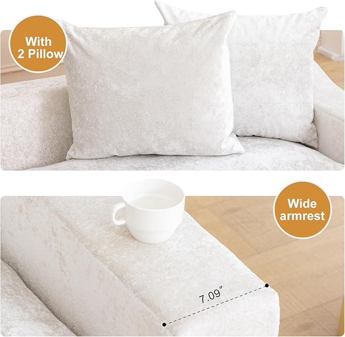 61" Convertible Sofa Bed Loveseat, Memory Foam Boneless Floor Couch with Removable Plush Velvet Cover, Tri-folding Compact Full-size Sleeper for Small Living Room, Playroom, Guest Room, RV (Off White) | Convertible Sofa Bed, Premium Memory Foam, Ergono...