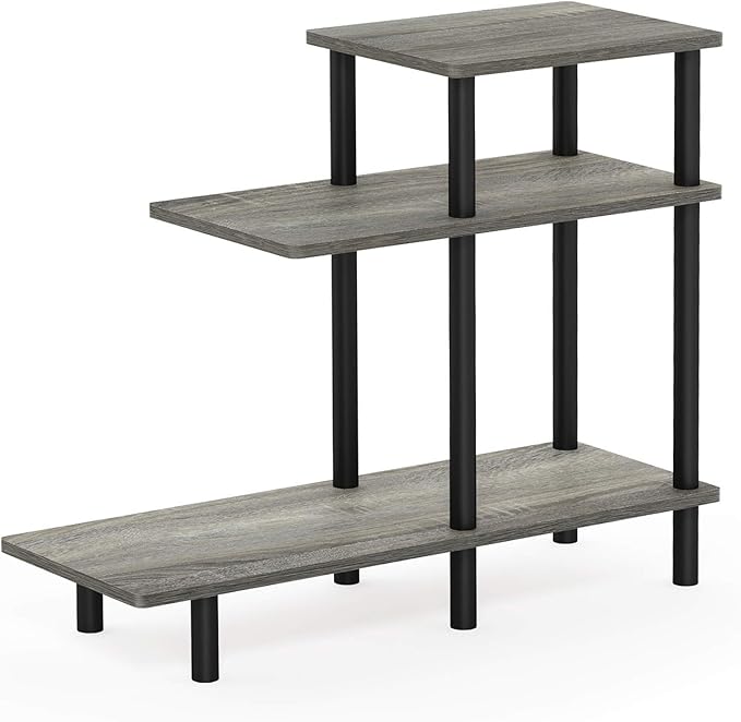 Furinno Turn-N-Tube 3-Tier Sofa Side Table, French Oak Grey/Black