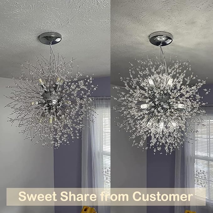 Depuley Crystal Chandeliers, 12 Lights Modern Dandelion Firework Sputnik Chandelier Pendant Light Fixtures for Living Room, Dining Room, Bedroom, Kitchen, Porch, G9 Bulbs