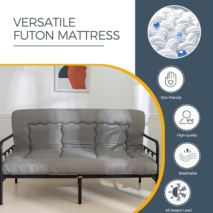 MAXYOYO 6" Extra Thick Japanese Floor Mattress Futon Mattress, Foldable Tatami Pad for Adults, Roll Up Floor Bed for Guest Room Bedroom RV, Dark Grey, Queen