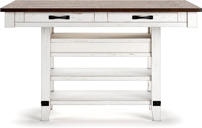 Signature Design by Ashley Valebeck Rectangular Dining Room Table, 4 Drawers, 2 Open Shelves, Wine Rack, Wood, 60" W x 40" D x 36.13" H, White & Brown