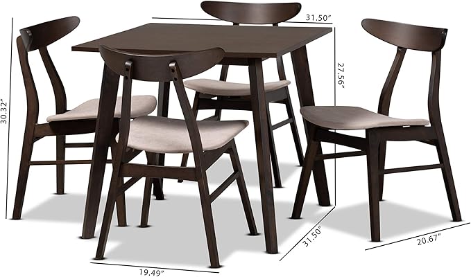 Baxton Studio Cavan Dining Set Dining Set Beige Fabric Upholstered Dark Oak Brown Finished 5-Piece Wood Dining Set