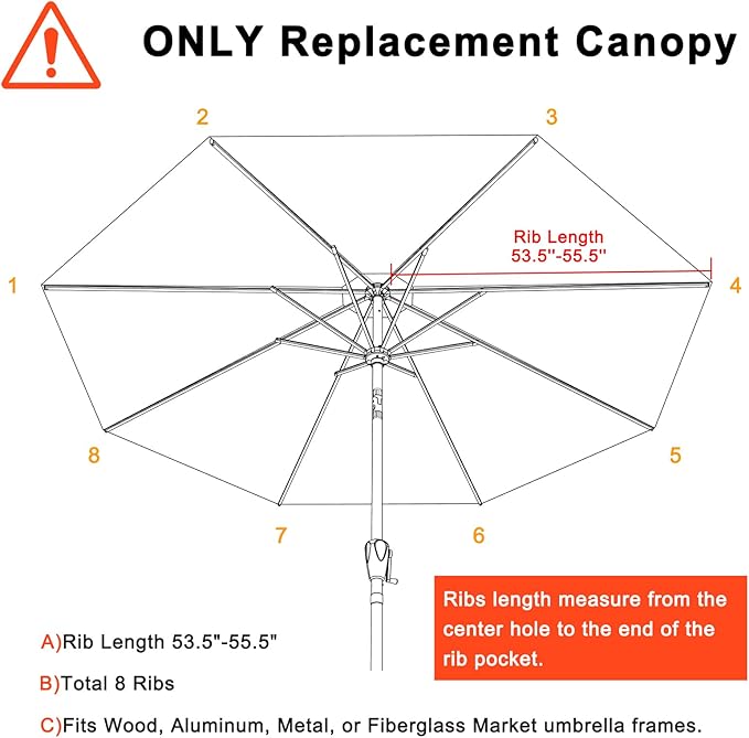 MASTERCANOPY Patio Umbrella 9 ft Replacement Canopy for 8 Ribs-Khaki Canopy Only