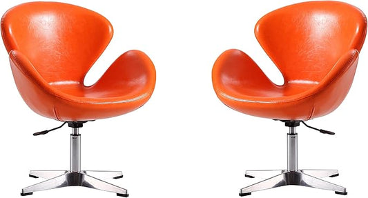 Manhattan Comfort Raspberry Adjustable Swivel Accent Chair with 360° Turn, Polished Chrome Base, Modern Retro Design, Versatile Seat Ideal for Any Room, Set of 2, Tangerine