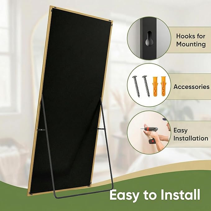 Full Length Mirror, 79"x32" Full Body Mirror, Floor Mirrors with Stand, Body Mirrors Standing Hanging Leaning Against Wall,Aluminum Frame Mirrors for Bedroom Cloakroom,Living Room,Gold