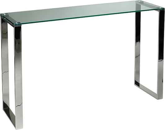 Cortesi Home Remi Contemporary Glass Console Table with Chrome Finish