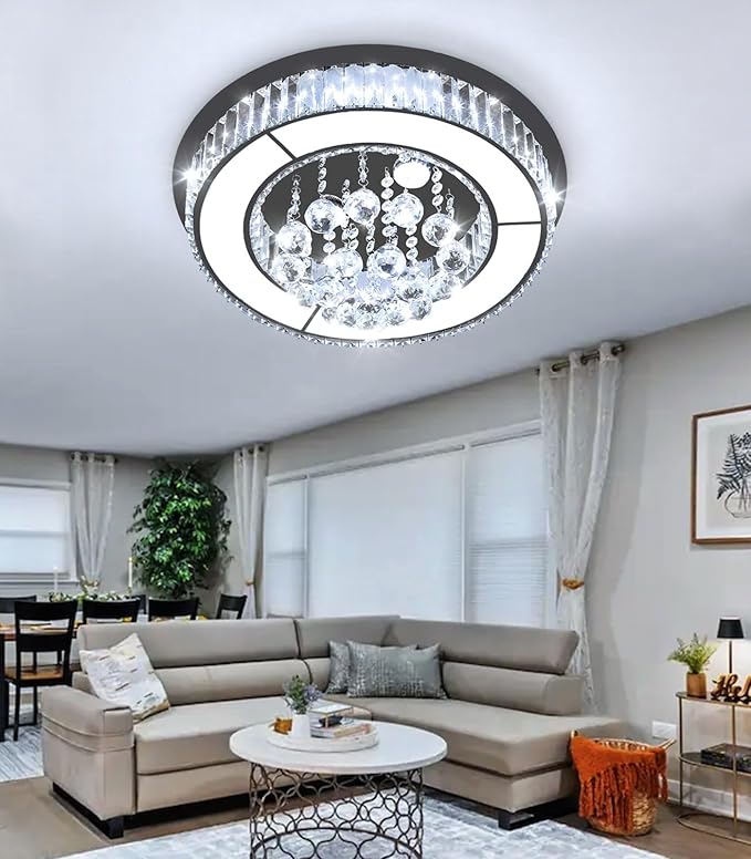 19.6'' Black Modern Crystal Chandeliers for Dining Room LED Dimmable Light Fixtures Flush Mount Light Living Room Bedrooms