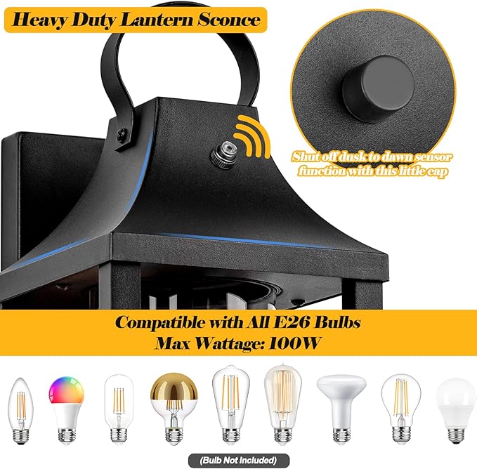 Dusk to Dawn Outdoor Lighting for House 17 Inch, Black Porch Light Cylindrical Glass IP65 Waterproof Large Outdoor Light Fixture Farmhouse Sconces Wall Lighting Exterior Lanterns for Patio