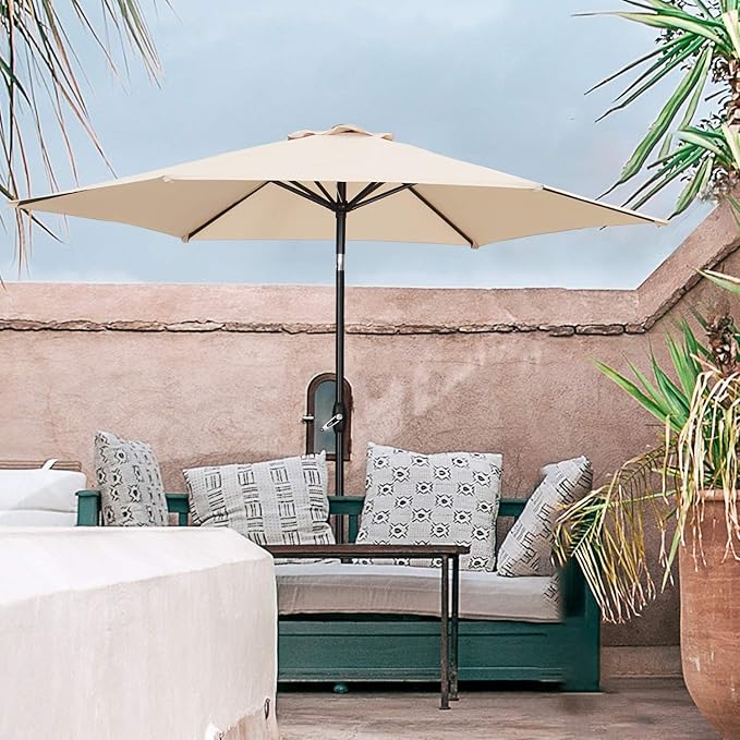 HYD-Parts 9FT Patio Umbrella Outdoor Table Umbrella,Market Umbrella with Push Button Tilt and Crank for Garden, Lawn, Deck, Backyard & Pool, No Base (Khaki)