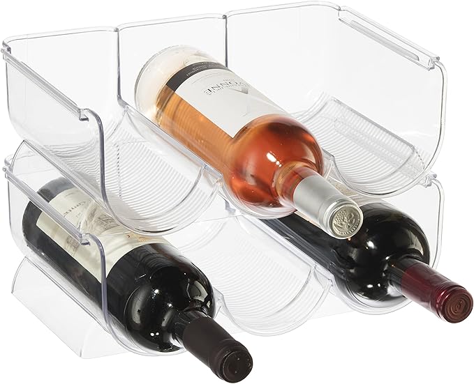 Oggi Bottle Rack for Wine, 6 Bottle Wine Storage - Stackable Wine Rack, Secure Stack Tabs. Water Bottle Storage, Wine Bottle Holder for Kitchen, Cabinet, Fridge - Each Rack Holds 3 Bottles, 2 Pack