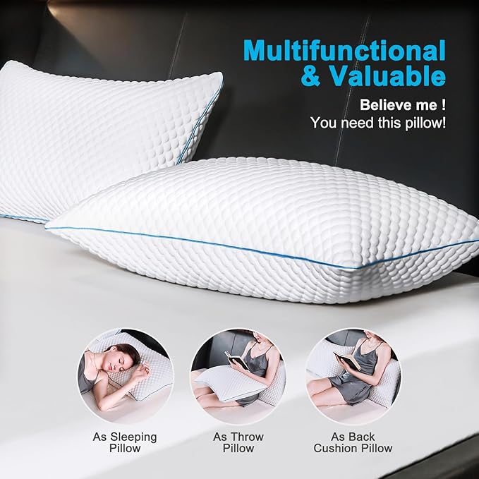 VVZ Cooling Bed Pillows King Size Set of 4, Shredded Memory Foam Pillows for Side Back Stomach Sleepers, Luxury Cool Gel Adjustable Firm Bed Pillows for Sleeping 4 Pack King Size 20 x 36 Inches