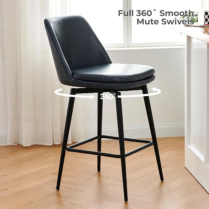 CHITA Swivel Bar Stools, 27.2" Counter Height Bar Stools Set of 4, FSC Certified Upholstered Modern Counter Stools, Metal Legs, Faux Leather, Blue