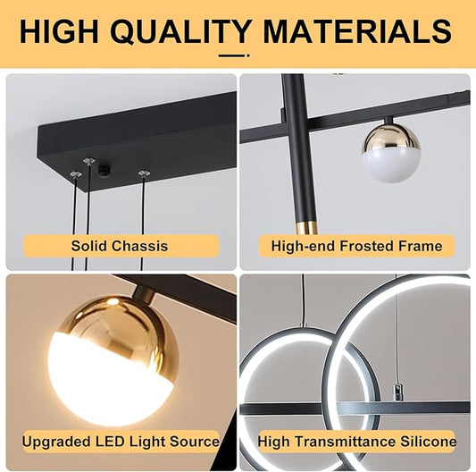 Modern LED Pendant Lights, Dimmable 39in Linear Wave LED Chandelier Lighting, Black & Gold Dining Room Hanging Light Fixtures Kitchen Island Globe Pendant Light for Dining Table (2704lm)