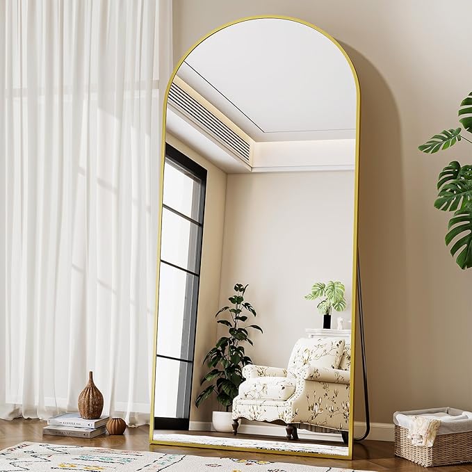 71" x 30" Arch Full Length Mirror - Floor Full Body Mirror with Aluminum Frame - Standing, Leaning or Hanging, for Bedroom, Living Room, Gold