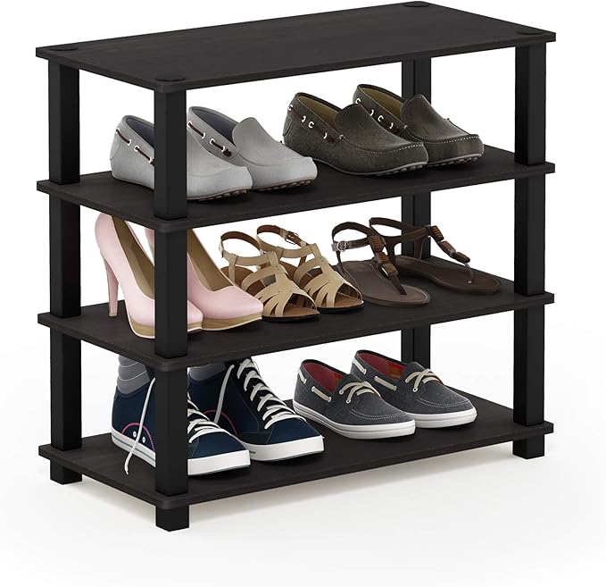 Furinno Turn-S-Tube 4-Tier Shoe Rack, Espresso/Black