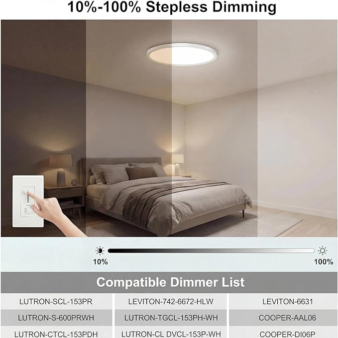 libtit 2Pack 13inch LED Flush Mount Ceiling Light, Dimmable & 5Color Temperatures (3000K-6500K), 24W Round Slim Brushed Nickel Light Fixture for Bedroom Livingroom Garage Kitchen