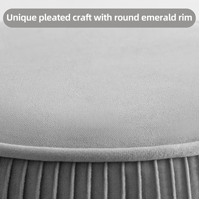 GERANT Multifunctional Vanity Stool,Modern Stools for Makeup Room,Velvet Round Ottoman Footrest Stool with Metal Legs, Upholstered Pleated Chair Living Room,Office, Artistic Gray, (ZG001)