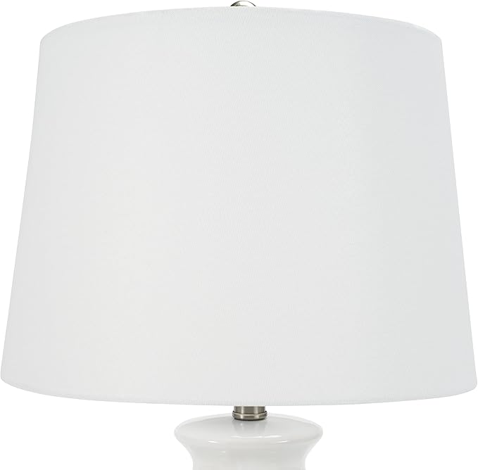 Nourison Home 26" White Glossy Feather Engraved Coastal Farmhouse Table Lamp for Bedroom, Living Room, Dining Entryway