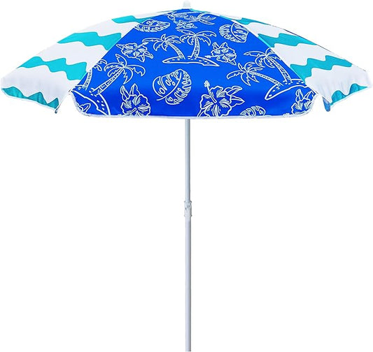 AMMSUN 5ft Seaside Umbrella for Sand and Water Table - Kids Durable Umbrellas for children Beach Camping Garden Outdoor Play Shade Blue Coconut Tree