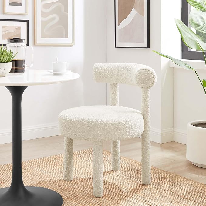 Modway EEI-6387-IVO Toulouse Boucle Fabric Dining Chair, Ivory