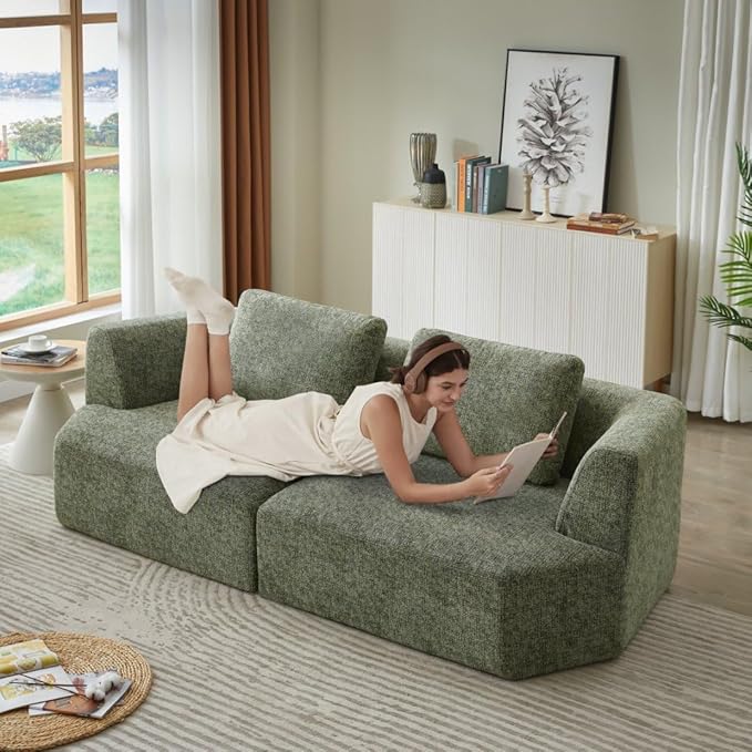 Sofa in a Box Oversized 3 Seater Memory Foam Boneless Couch w/Curved Arms,Plush Chenille Upholstered Cloud Modular Loveseat,No Assembly Needed Compression Sofa