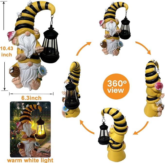 Garden Gnomes Outdoor Statue with Led Lantern Outdoor Decor Waterproof for Yard,Patio,Lawn,Gnome Gifts for Women,Mom,Gnomes Decorations for Yard