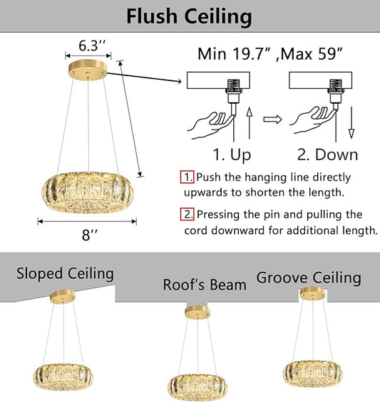 LED Ring Chandelier Modern Pendant Lights for Kitchen Island Dining Room Remote Dimmable Hanging Light Entryway Bedroom Crystal Lighting Gold Chandeliers