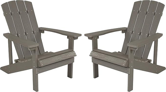 Flash Furniture Charlestown Poly Resin Adirondack Chair - Gray - All Weather - Indoor/Outdoor - Set of 2