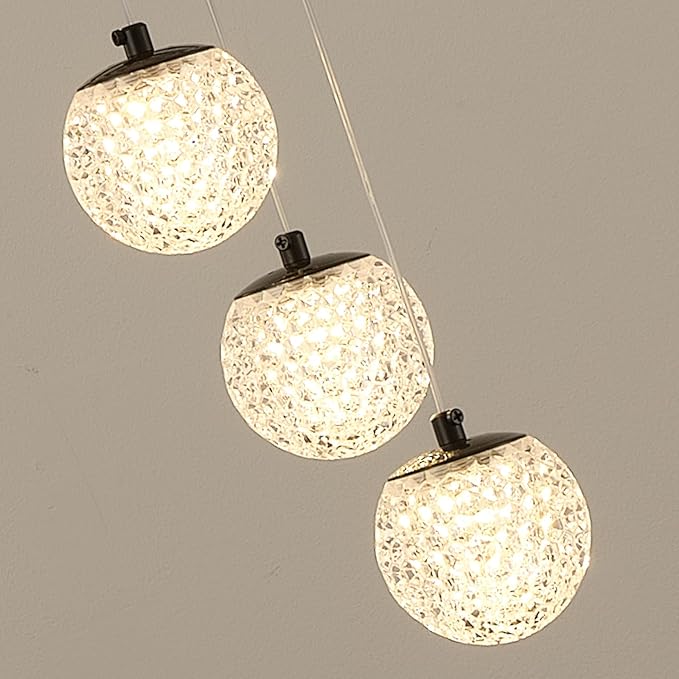 LED Modern 3 Ring Chandeliers for Dining Room, 24in Dimmable Kitchen Pendant Lamp, Black Dining Room Light Fixtures Ceiling Hanging Over Table, Globe Round Chandeliers for Living Room Bedroom