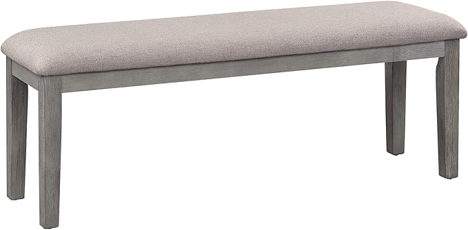 Homelegance Blair Upholstered Dining Bench, 48" W Entryway Bench, Sturdy Solid Wood Frame, Wire Brush Brown Finish, Comfortable Cushion Seat, Easy Assembly, Modern & Traditional - Grey