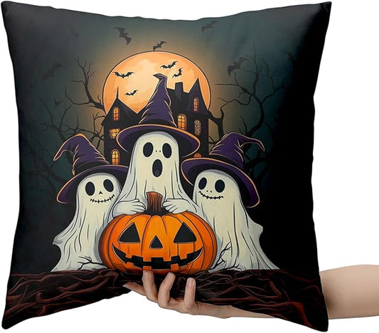 Set of 2 Halloween Pillow Covers 22x22 Ghost Throw Pillow Covers Full Moon Night Castle Bat Pillow Case Jack-O-Lantern Cushion Case for Holiday Party Decor Couch Sofa