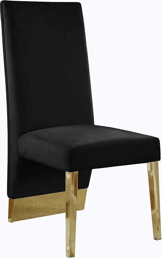 Meridian Furniture Porsha Collection Modern | Contemporary Dining Chair with Deep Channel Tufted Back and Sturdy Metal Legs, Set of 2, 19.5" W x 27" D x 42" H, Black Velvet Upholstered