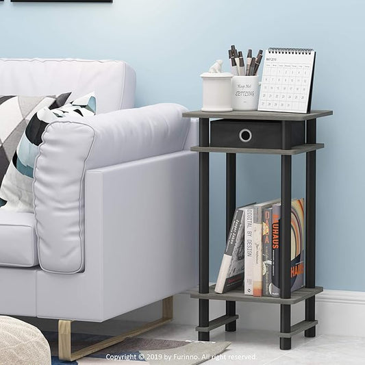 Furinno Turn-N-Tube Tall End Table, French Oak Grey/Black/Black