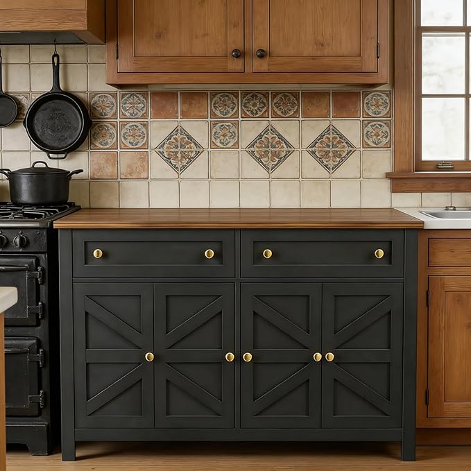 Modern Farmhouse Sideboard Buffet Cabinet 55", Coffee Bar with Adjustable Shelves, Storage Pantry Cabinet for Kitchen, Living Room, Entryway