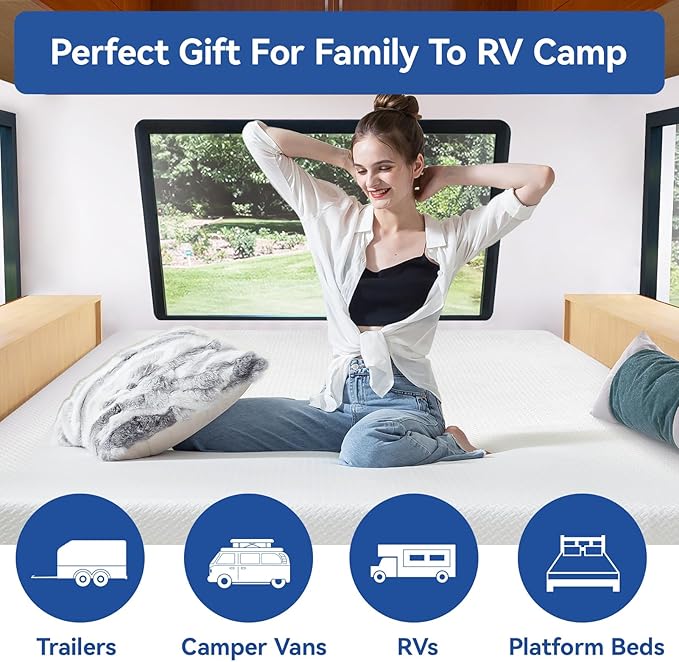 Opoiar RV Mattress King 10 Inch Memory Foam Mattress, Cooling Green Tea/Gel Firm Bed Mattress in a Box for Camper/Trailer/Truck, Certified Mattress Made in USA 80'' x 72''