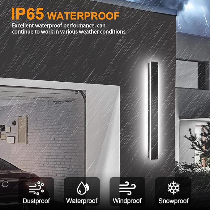 Outdoor Wall Lights Exterior,31.5inch Black Outdoor Light Fixtures Wall Mount,Waterproof Modern Porch Lights Wall Sconce,Dimmable Long LED Linear Outside Lighting for Garage, Courtyard