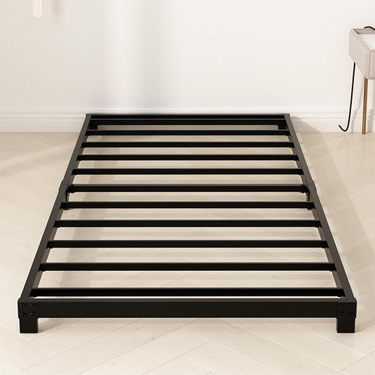 4 Inch Twin Bed Frames, Heavy Duty Metal Platform Low Bed Frame Twin, No Box Spring Needed, Noise Free, Easy Assembly, Black