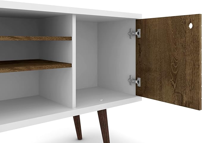 Manhattan Comfort Liberty Mid Century Modern TV Stand for Televisions up to 50 Inches, Bedroom and Living Room Entertainment Center with Storage, Shelves, and Cabinet, 53" Wide, White/Rustic