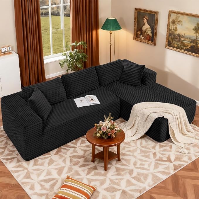 COMHOMA 105”Modular Sectional Sofa with Deep Seat,Cloud Upholstered L-Shape Couch Wide Arms Corduroy Fabric High-Density Foam Chaise Lounge for Living Room No Assembly Required