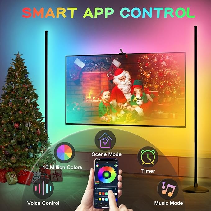Corner Floor Lamp, Smart RGB LED Corner Lamp,16 Million Colors Changing LED Floor Lamp with App Control,Music Sync & Timer Mood Lighting for Living Room,Smart Floor Lamp-2PK