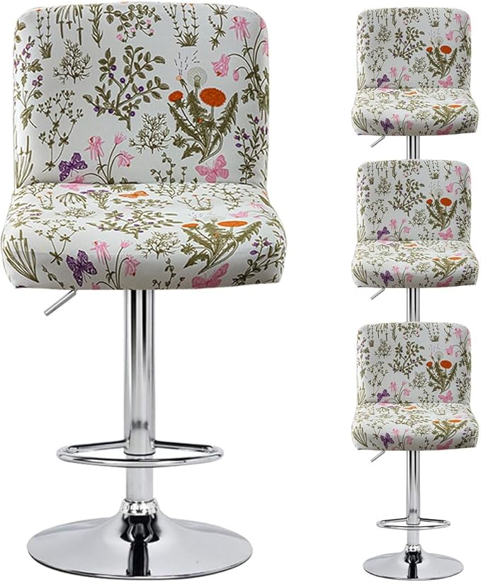 Levoberg Bar Stools Cover Set of 4 Printed Armless Swivel Barstools Slipcovers with Backs Stretch Square Counter Height Bar Stools Covers Mid Low Back Chair Cover for Kitchen Dining Room Bar #7