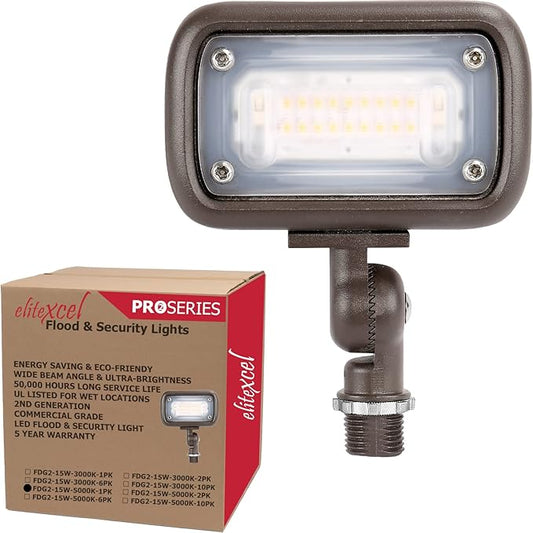 Flood Lights Outdoor, Gen2 15W Landscape Lighting, 50W MH Replace with 1500 Lumen 5000K Daylight Spotlight, 120-277V Garage Yard Patio Tree Security Light, UL-Listed, 5 Years Warranty