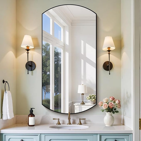 Bathroom Mirror, 24x48 Inch Black Oval Wall Mounted Mirror with Thin Metal Frame, Modern Bathroom Vanity Mirrors for Over Sink, Entryway, Living Room, Bedroom