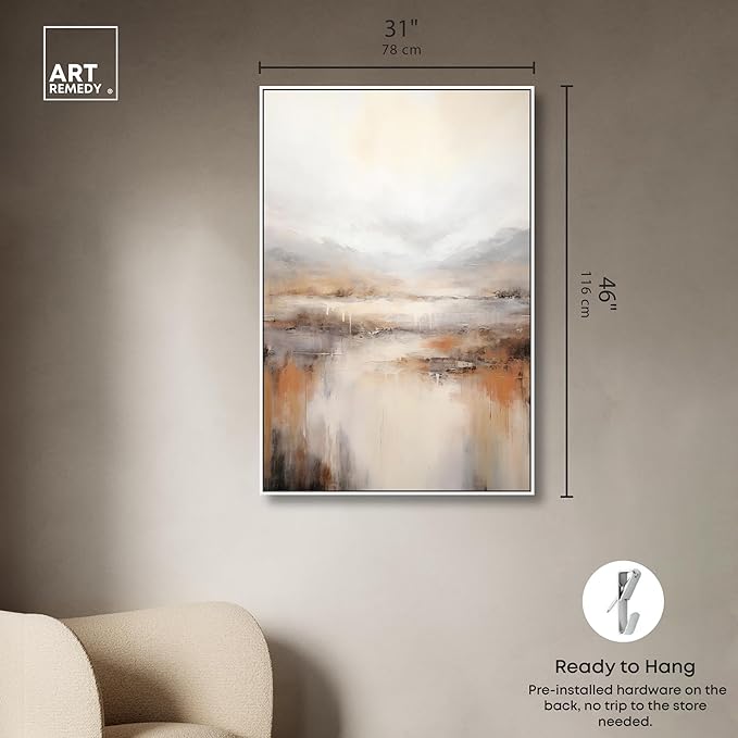 Art Remedy Natural Cascades Canvas Muted Abstract Wall Art, White Frame, 30" x 45"