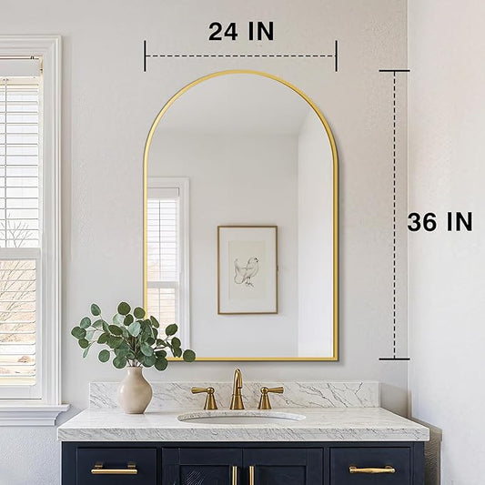 FICTOR Bathroom Vanity Mirror for Wall,2 Pack 24”x36” Arched Metal Framed Bathroom Mirror for Over Sink, Entryway, Living Room,Bedroom(Gold)