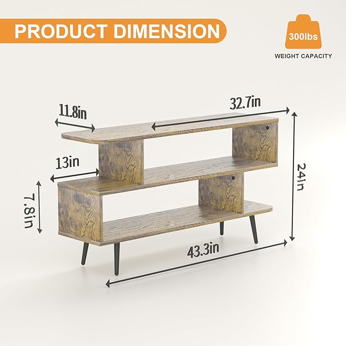 Lightdot TV Stand for TVs up to 45'', Modern Entertainment Center with Storage Open Shelf Large capacity for collection, Media Console Table for Living Room/Entrance/Sofa Cabinet, Easy Assembly- Amber