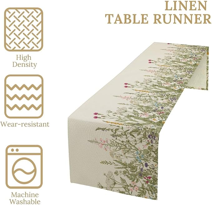 Retro Floral Table Runner Floral Beautiful Flower Rural Theme Dining Table Decor Repeated Symmetric Design for Kitchen Dining Room Holiday Party Family Gatherings Decor 13x108in