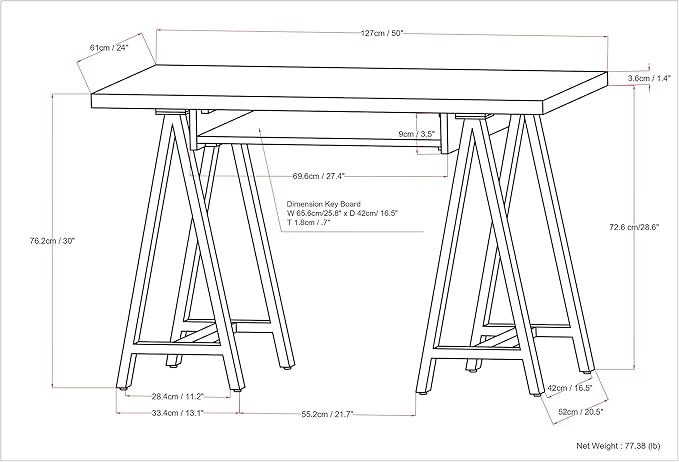 SIMPLIHOME Sawhorse Industrial 50 inch Wide SOLID WALNUT WOOD and Metal Small Desk in Walnut for the Office Desk, Writing Table, Workstation and Study Table