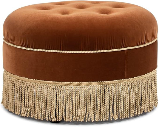 Jennifer Taylor Home Yolanda 24" Round Upholstered Accent Ottoman, Burnt Orange Performance Velvet