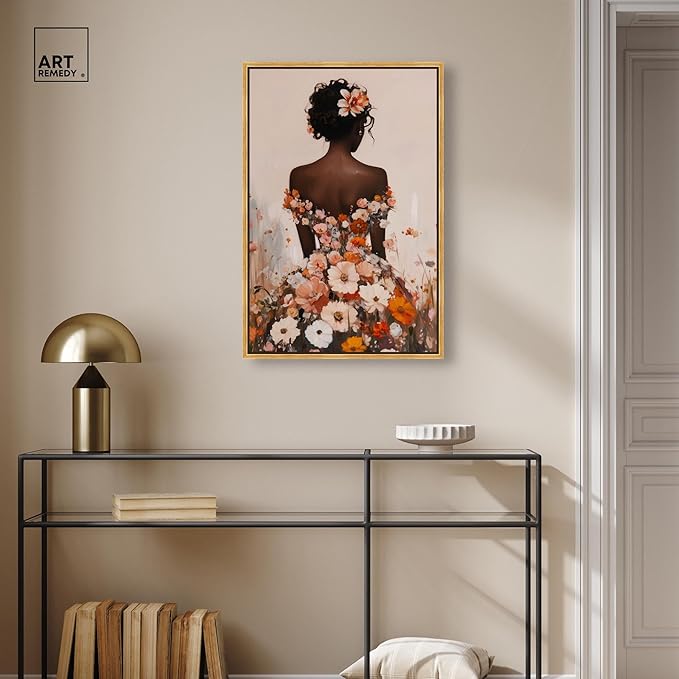 Autumn Bloom Dress Canvas Print Fashion Wall Decor by Art Remedy, Gold Frame, 20 x 30